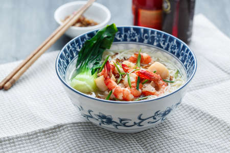 Bee hoon soup with prawns, scallops and calamari