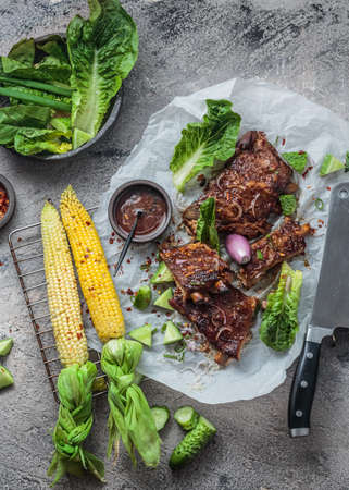 Two corn with spicy pork spare ribsの写真素材