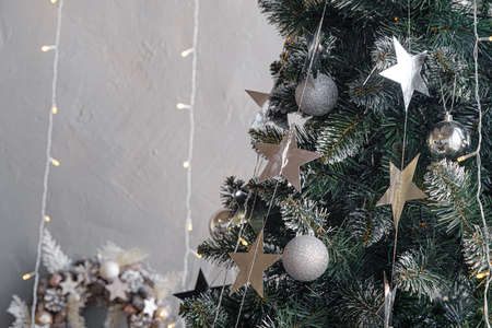 Merry christmas and new year dark wall loft living room decor