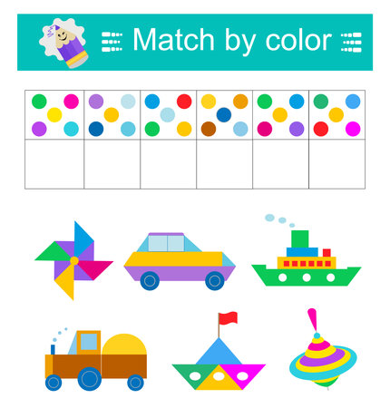 Match by color. Attention tasks for children. preschool worksheet activity. printable worksheet.のイラスト素材