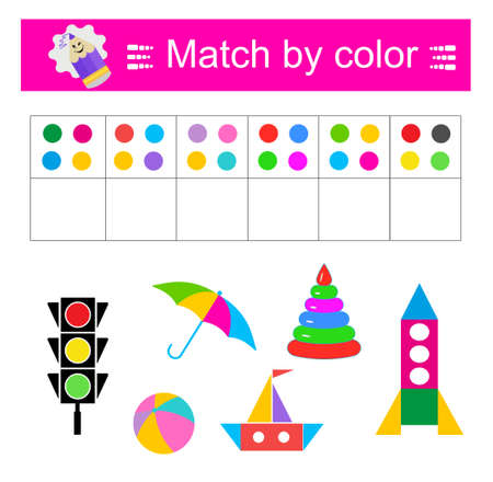 Match by color. Attention tasks for children. preschool worksheet activity. printable worksheet.のイラスト素材