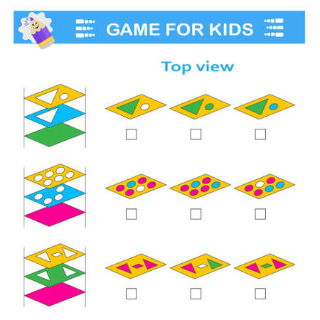 Logical puzzle game. Attention tasks for children. Need to find correct top view. IQ training test.のイラスト素材