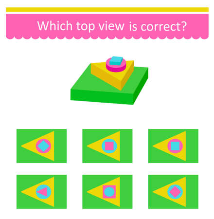 Logic puzzle. Which top view is correct? IQ training test. printable worksheet.のイラスト素材