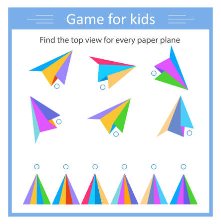 Logic game for kids. Find the top view for every paper plane. The attention game. For websites and for printing.のイラスト素材