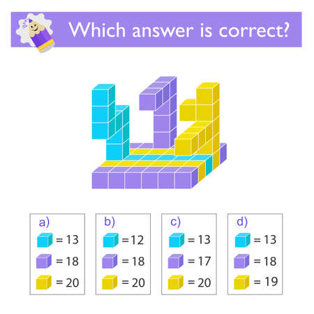 Math game for kids. Need to find the correct answer. practice worksheet. vector illustration. Flat style design.(Answer is a).のイラスト素材