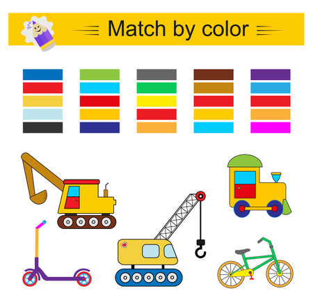 Match by color. Attention tasks for kids. preschool worksheet activity. vector illustration.のイラスト素材