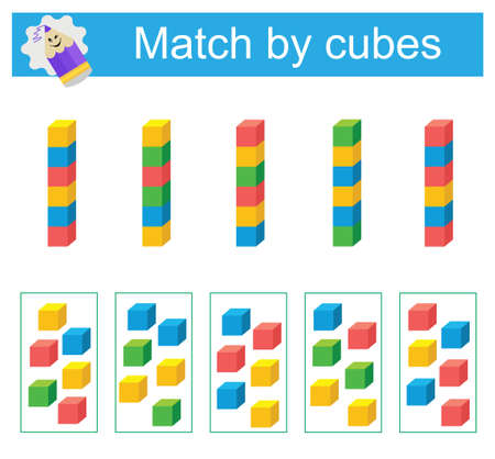 Educational game for kids. Puzzle for kids. Match by cubes. Worksheet for preschoolers.のイラスト素材