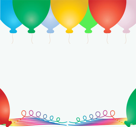 Festive frame with colorful balloons, ribbons. cartoon style. vector illustrationのイラスト素材