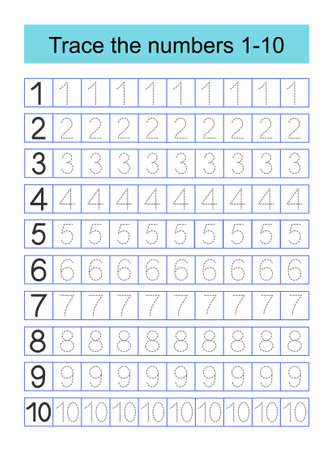 Educational material for kids. preschool worksheet activity. Tracing dashed lines. Number worksheets for kids to practice writing the numbers. Numbers 1-10. vector illustration.のイラスト素材