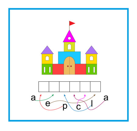Puzzle game for kids. cartoon palace vector. Read the word. Vector illustration for kids education. flat design.のイラスト素材