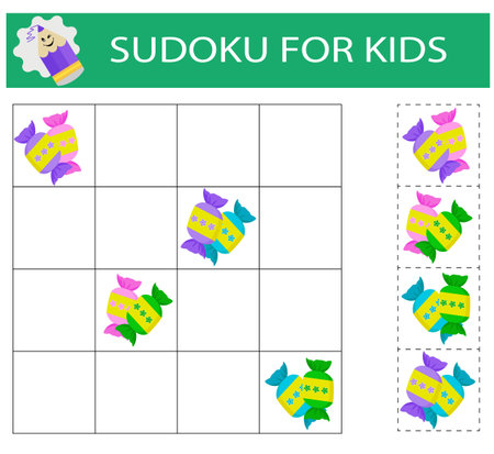 Sudoku for kids. Logical thinking training. Activity page with pictures. puzzle game.のイラスト素材