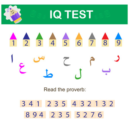 IQ Test with Arabic letters. Intelligence puzzle, visual intelligence.のイラスト素材