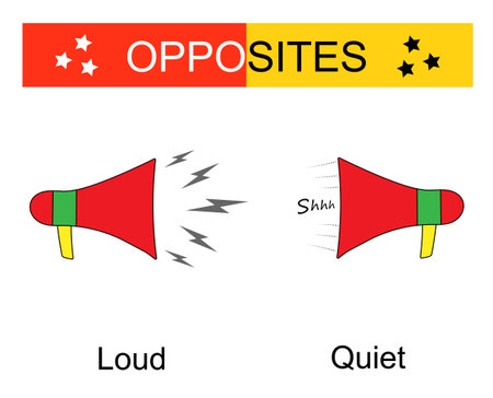 Educational material for kids. Opposites words: quiet and loud. vector illustration.のイラスト素材