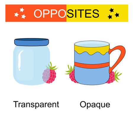 Educational material for kids. Opposites words: opaque and transparent. vector illustration.のイラスト素材