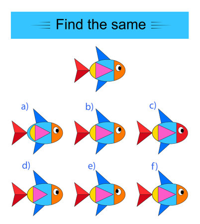 Educational game for kids. Need to find the same fish. visual intelligence. vector illustration.のイラスト素材