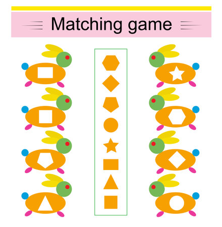 Matching game. Task for the development of attention and logic. Vector illustration of the cartoon hare.のイラスト素材