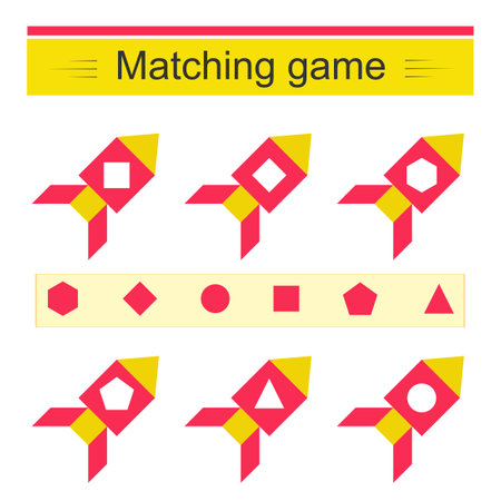 Matching game. Task for the development of attention and logic. Vector illustration of the cartoon rocket.のイラスト素材