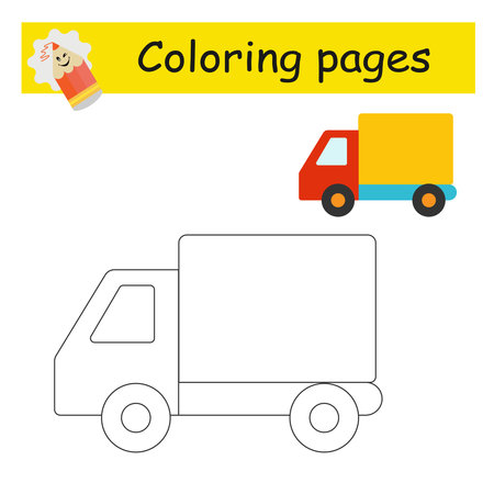 coloring pages. Truck from geometric shapes. Vector illustration for children education. flat design.のイラスト素材