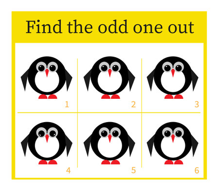 Game for kids. Task for development of attention and logic. children activity page. cartoon penguin.のイラスト素材