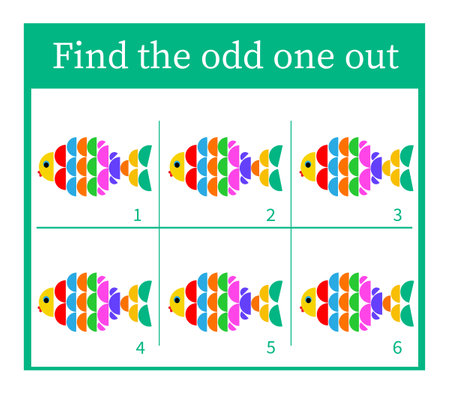 Game for children. Task for development of attention and logic. Cartoon fish. Illustration for children education.のイラスト素材