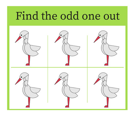 Game for kids. Task for development of attention and logic. Cartoon heron.のイラスト素材