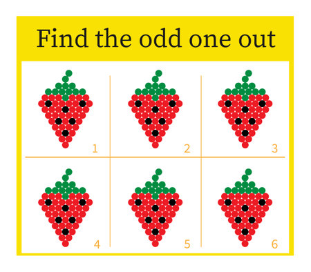 Puzzle game for kids. Task for development of attention and logic. Cartoon strawberry. Vector illustration.のイラスト素材