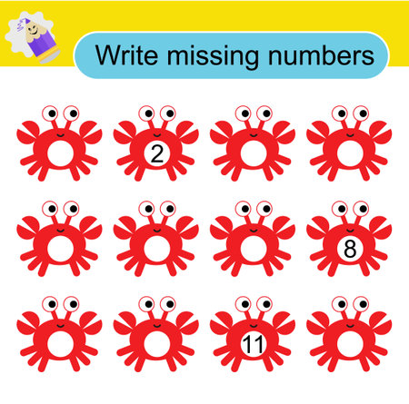 Math activity for children. Activity page for preschoolers. Cartoon crabs. Vector illustration.のイラスト素材