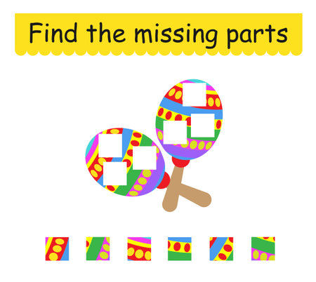 Game for children. Cute cartoon maracas. Find the missing pieces. Vector illustration.のイラスト素材
