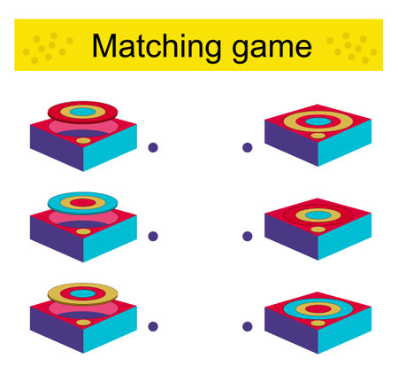 Matching game for kids. Task for the development of attention and logic. Vector illustration of the boxes.のイラスト素材