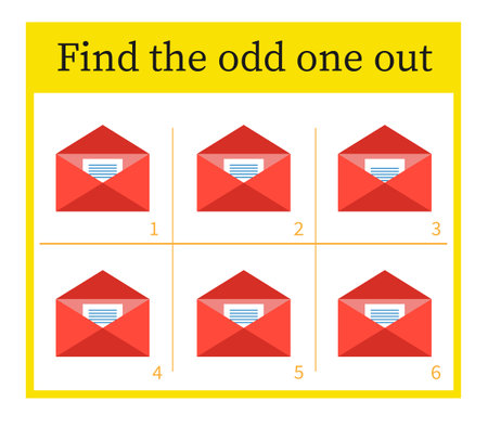 Puzzle game for kids. Task for development of attention and logic. Cartoon letter envelopeのイラスト素材