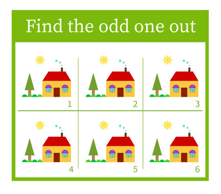 Puzzle game for kids. Task for development of attention and logic. Cartoon houseのイラスト素材
