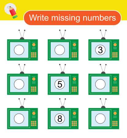 Math activity for children. Activity page for preschoolers. Cartoon TV. Vector illustration.のイラスト素材