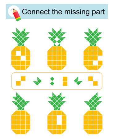 Connect the missing part. Attention task for kids. Cartoon pineapple. Vector illustration.のイラスト素材