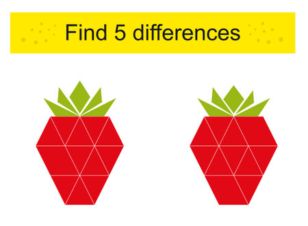 Find 5 differences. Cartoon strawberries. Logic puzzle game for children. Preschool worksheet activity.のイラスト素材