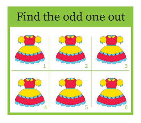 Puzzle game. Attention task for kids. Children activity page. A cute kids dress. Vector illustration.のイラスト素材