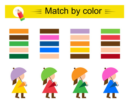 Match by color. Educational game for children. Preschool worksheet activity. Vector illustration.のイラスト素材
