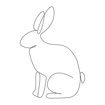 Rabbit animal continuous one line art drawing outline vector illustration on white background minimal.Bunny simple one line art pro vectorのイラスト素材