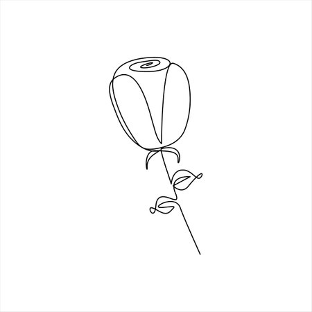 Continuous one line drawing of rose flower. Single line art rose flower icon.のイラスト素材