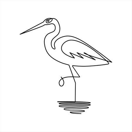 Vector illustration of a heron on a white background. Line artのイラスト素材