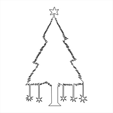 christmas tree line art vector illustration isolated on a white background.のイラスト素材