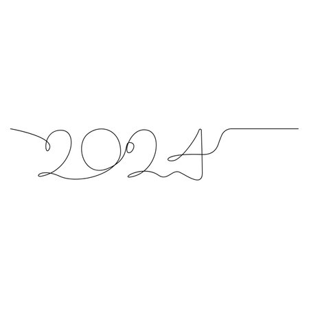 Continuous one line drawing of new happy year 2024. Vector illustration.のイラスト素材