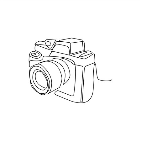 continuous line drawing of a camera on white background. Vector illustrationのイラスト素材
