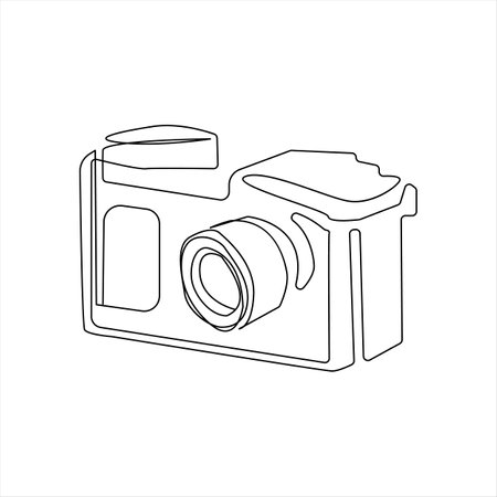 continuous line drawing of a camera on a white background. Vector illustrationのイラスト素材