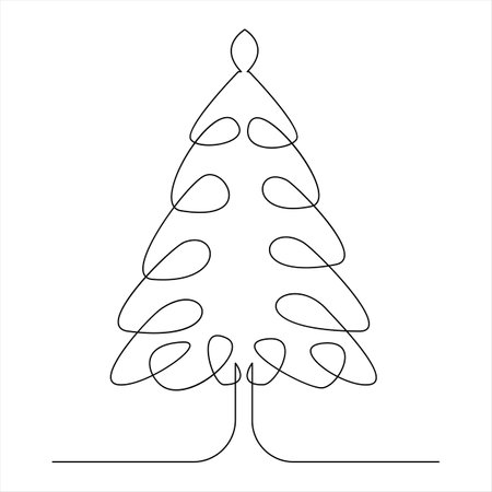 Continuous line drawing of christmas tree. Minimalist vector illustration.のイラスト素材