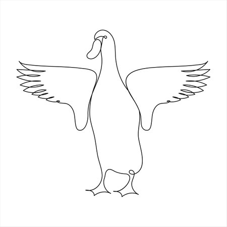 continuous line drawing of a duck isolated on a white background.のイラスト素材