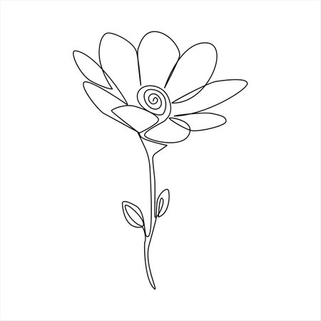 Continuous one simple single abstract line drawing of flower icon vector illustration conceptのイラスト素材