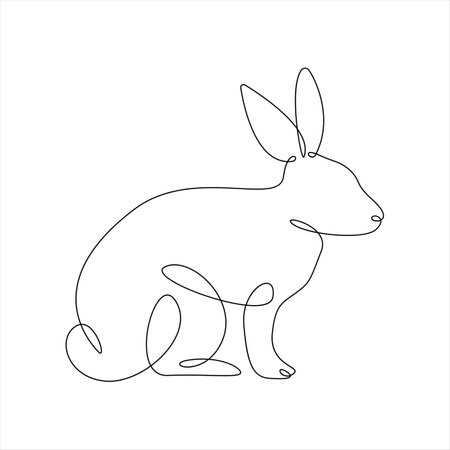 Continuous one line drawing of rabbit on white background. Vector illustrationのイラスト素材