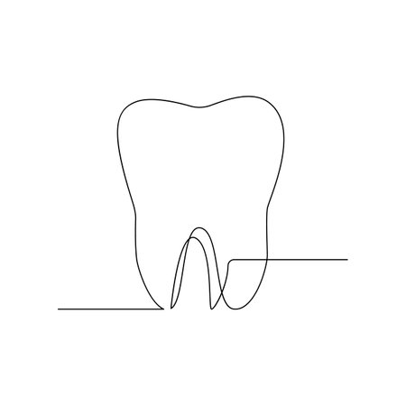 Continuous line drawing of tooth. Vector illustration isolated on white background.のイラスト素材