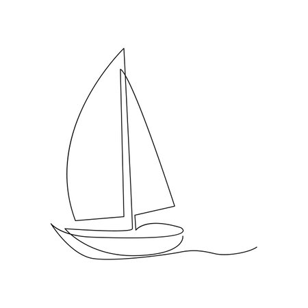 sailing boat continuous one line drawing, vector illustration eps10のイラスト素材