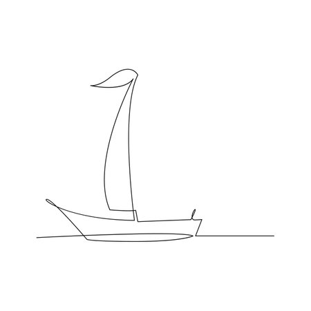 continuous line drawing of a sailboat. isolated on white background.のイラスト素材